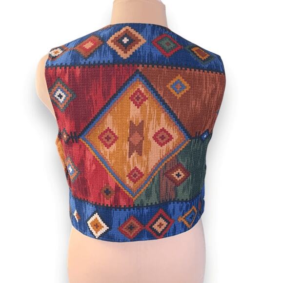 Vintage 90s Coldwater Creek Southwestern Tapestry Vest Concho Buttons Medium - Picture 5 of 10